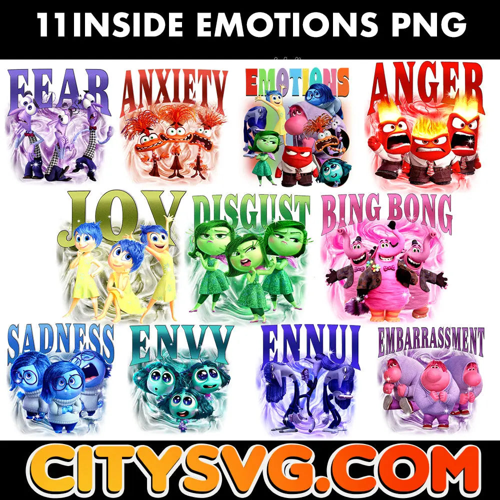11 Inside Out Emotions PNG Bundle, Digital Download CitySvg
