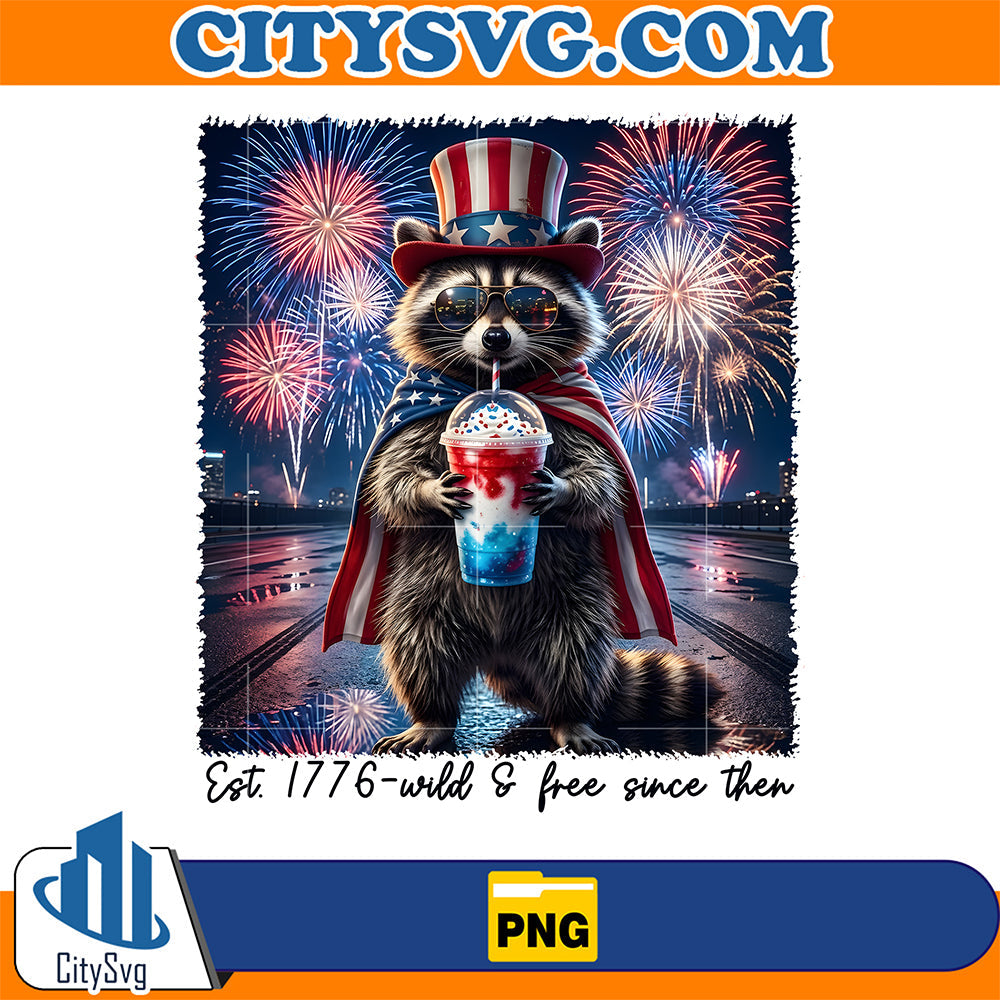 4th-of-July-Raccoon-Drinking-Patriotic-Slushie-Png