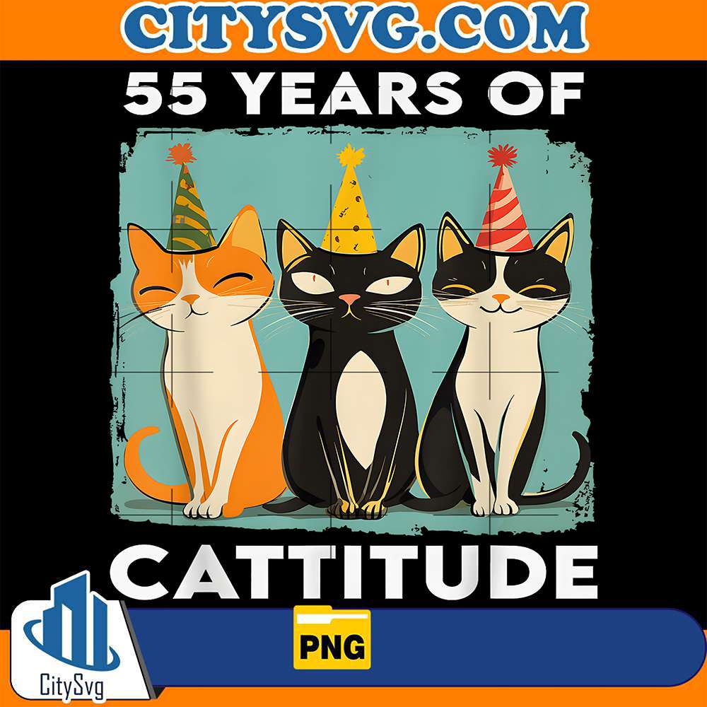 55-Years-of-Cattitude-55-th-Birthday-Cat-Lover-55-Years-Old-Png