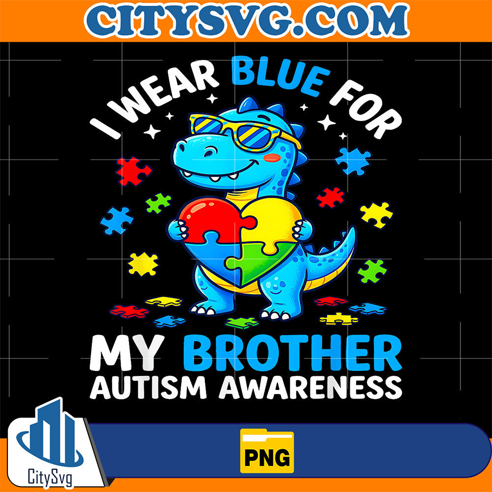 Autism-Dinosaur-Kids-I-Wear-Blue-For-My-Brother-Dino-Puzzle-Png