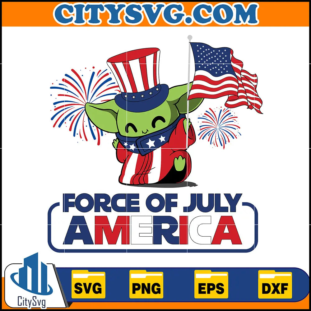 BabyYodaForceOfJulyAmericaSvg