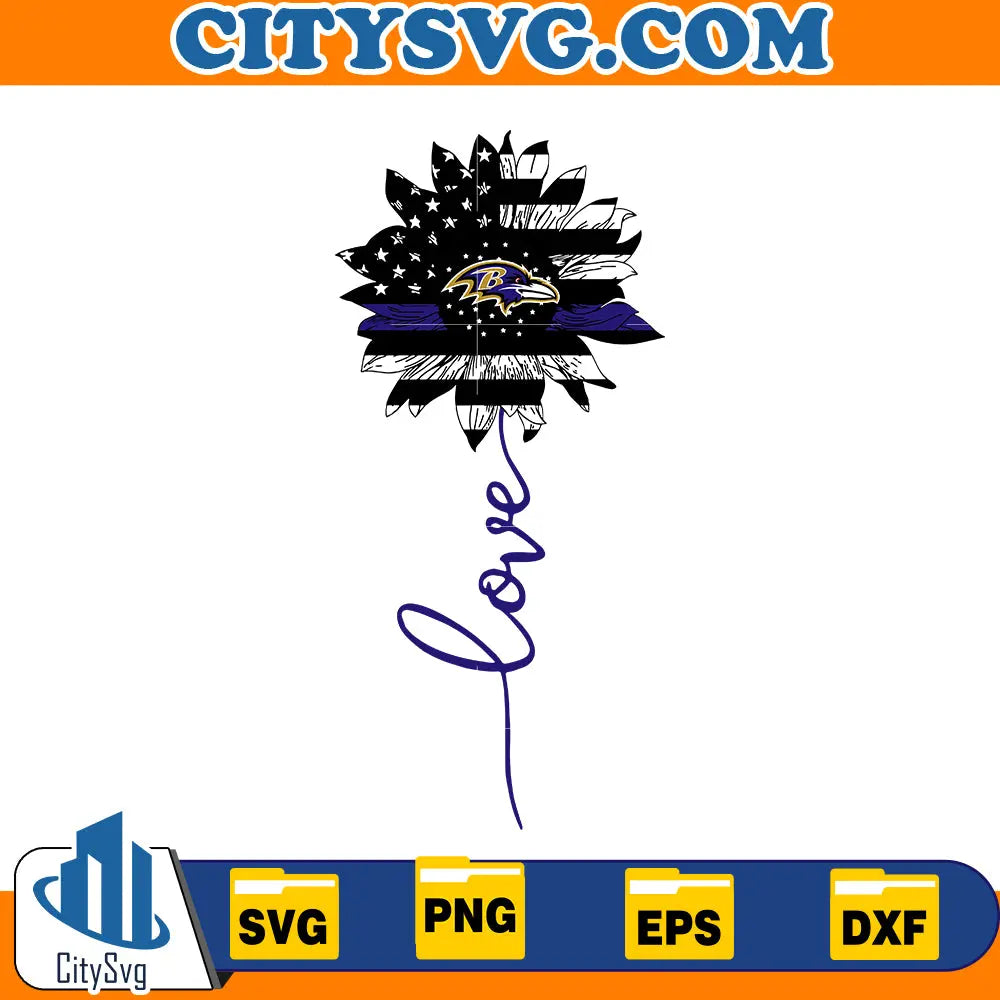 Baltimore Ravens Love Sunflower Svg CitySvg