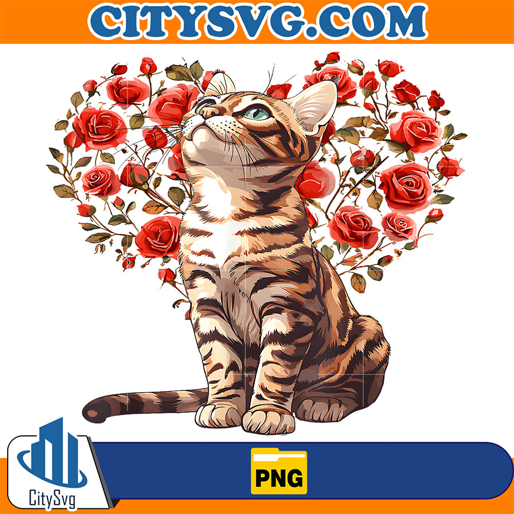 Bengal-Cat-Valentines-Day-Floral-Heart-Png