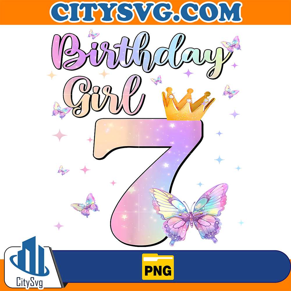 Birthday-Girl-7-Year-Old-Butterfly-Theme-Party-7th-Birthday-Png