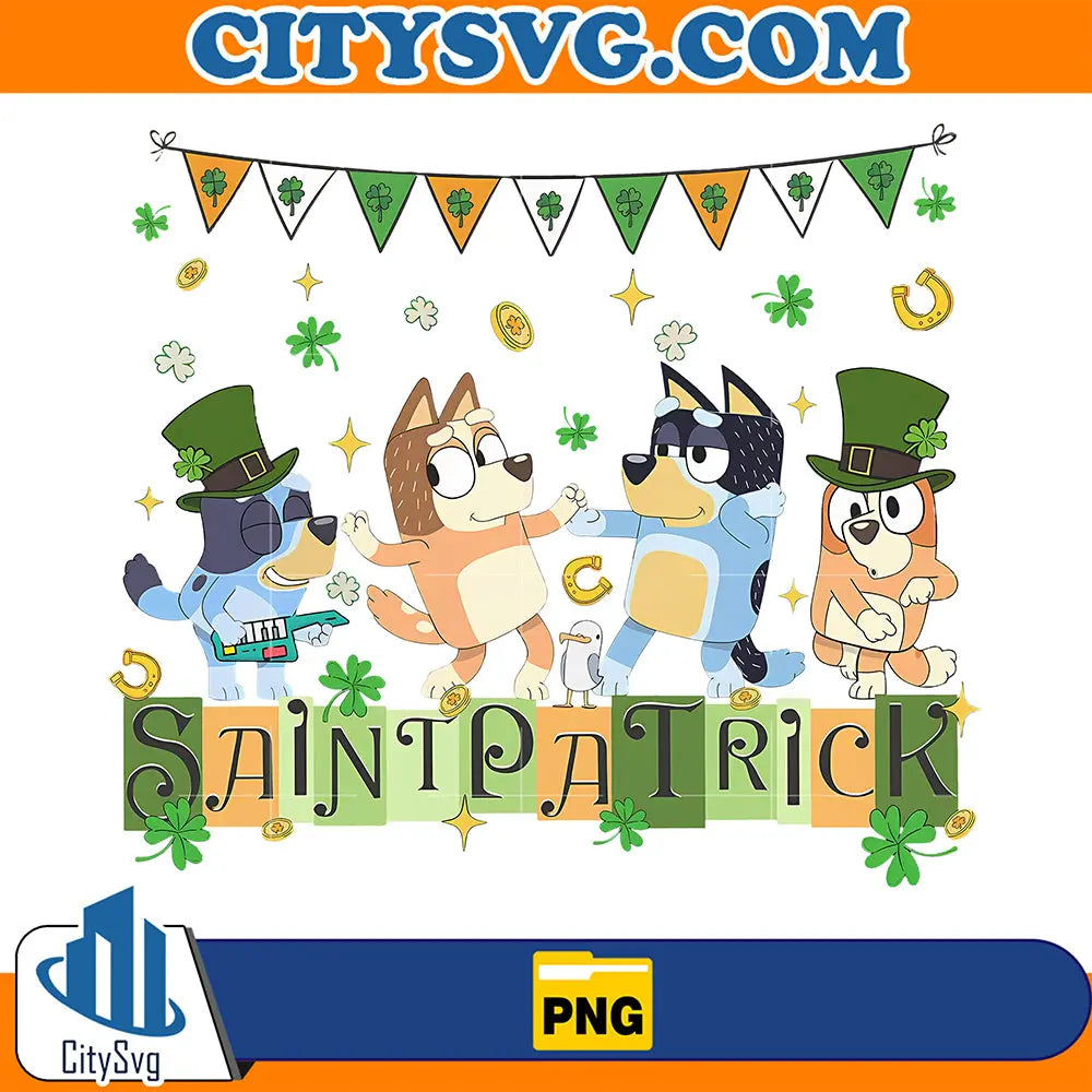 BlueyFamilySaintPatrickPartyPng