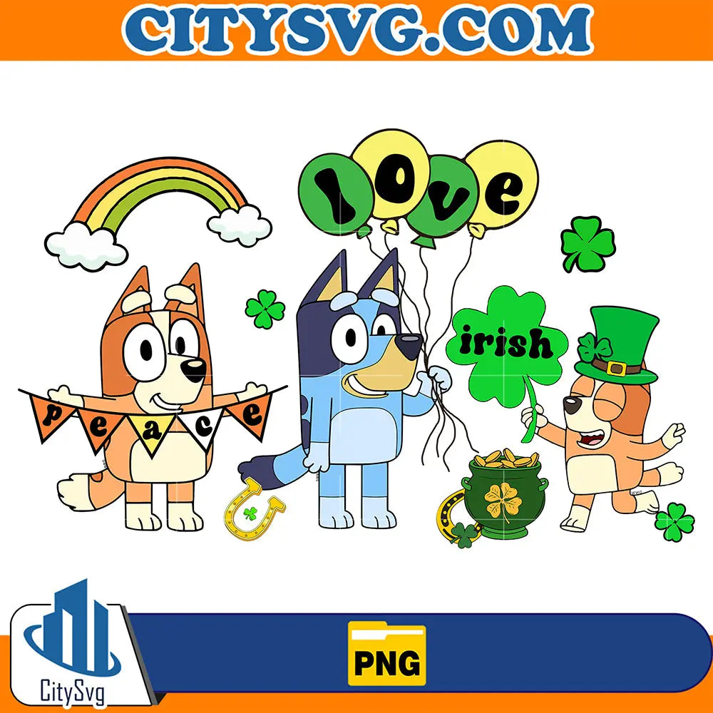 BlueyFriendsPeaceLoveIrishStPatricksDayPng