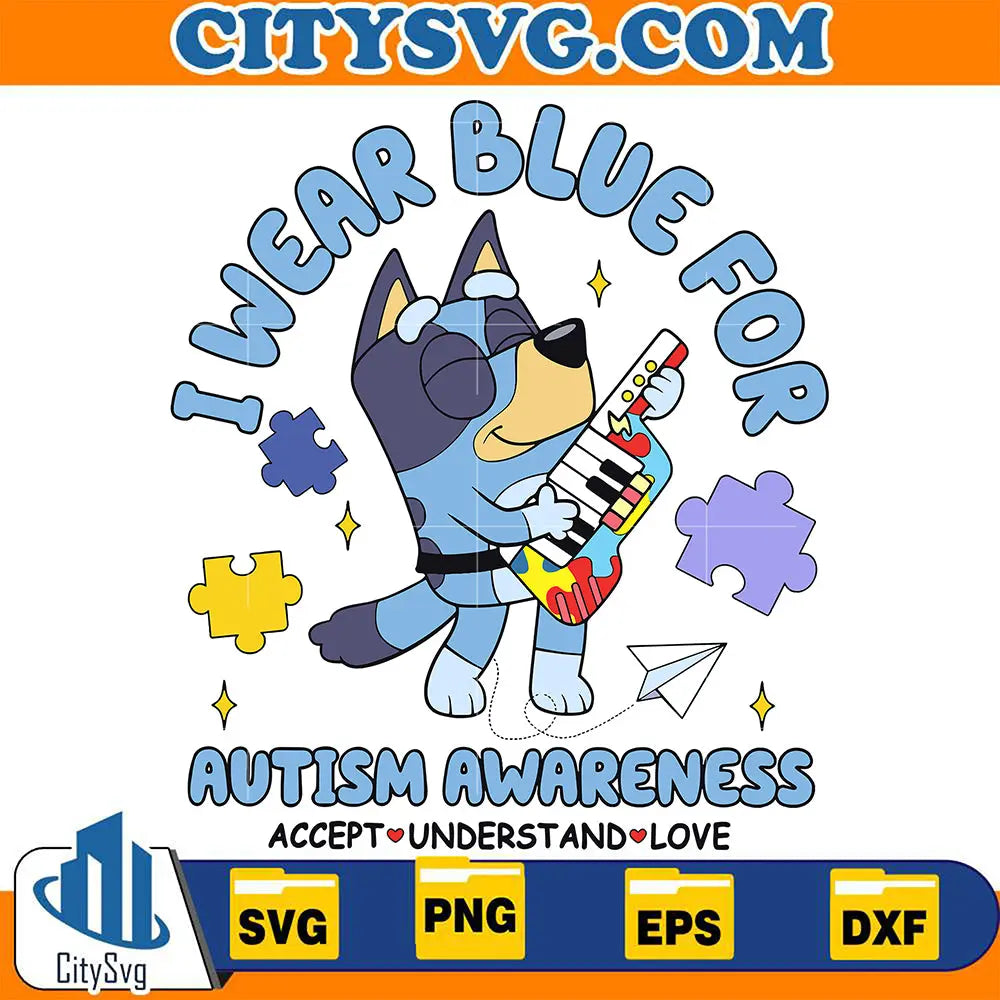 BlueyIWearBlueForAutismAwarenessSvg