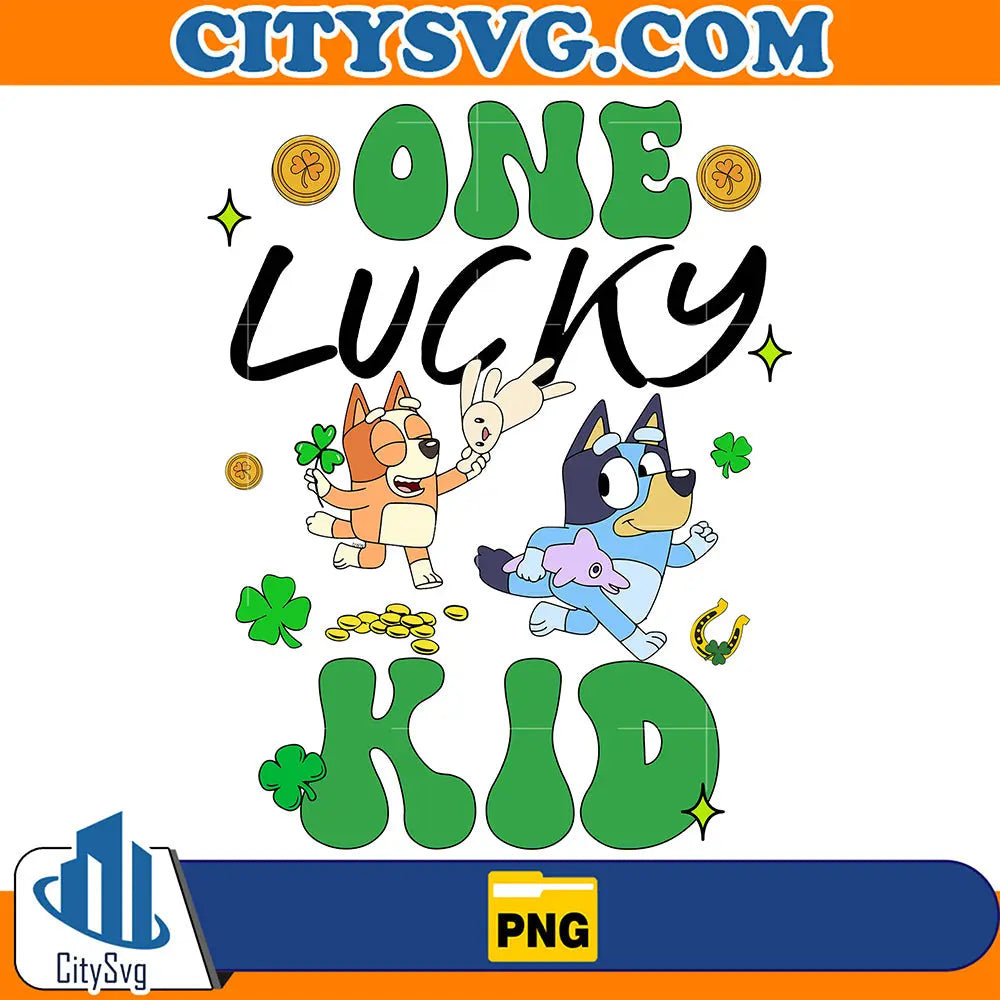 BlueyOneLuckyKidStPatricksDayPng