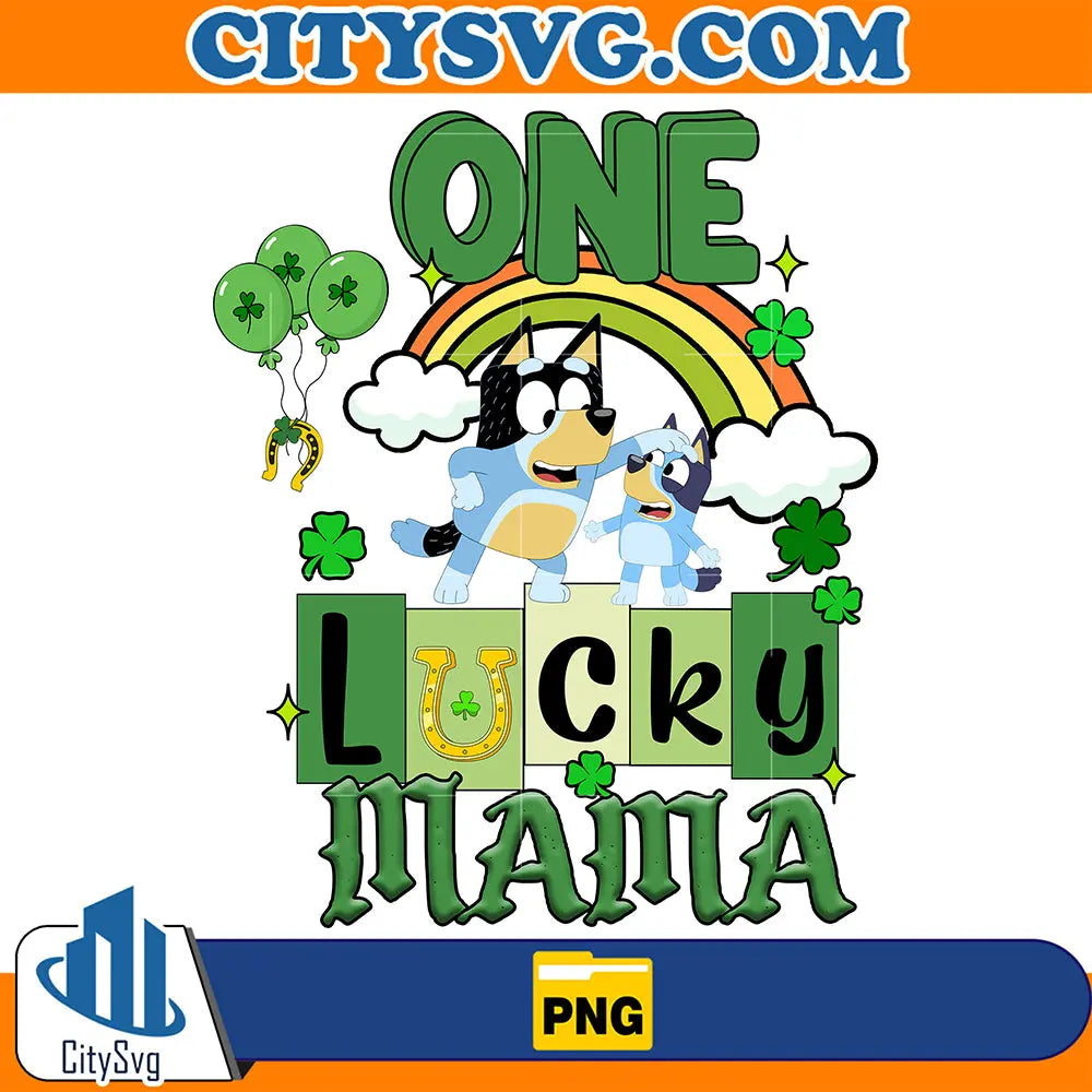 BlueyOneLuckyMamaStPatricksDayPng