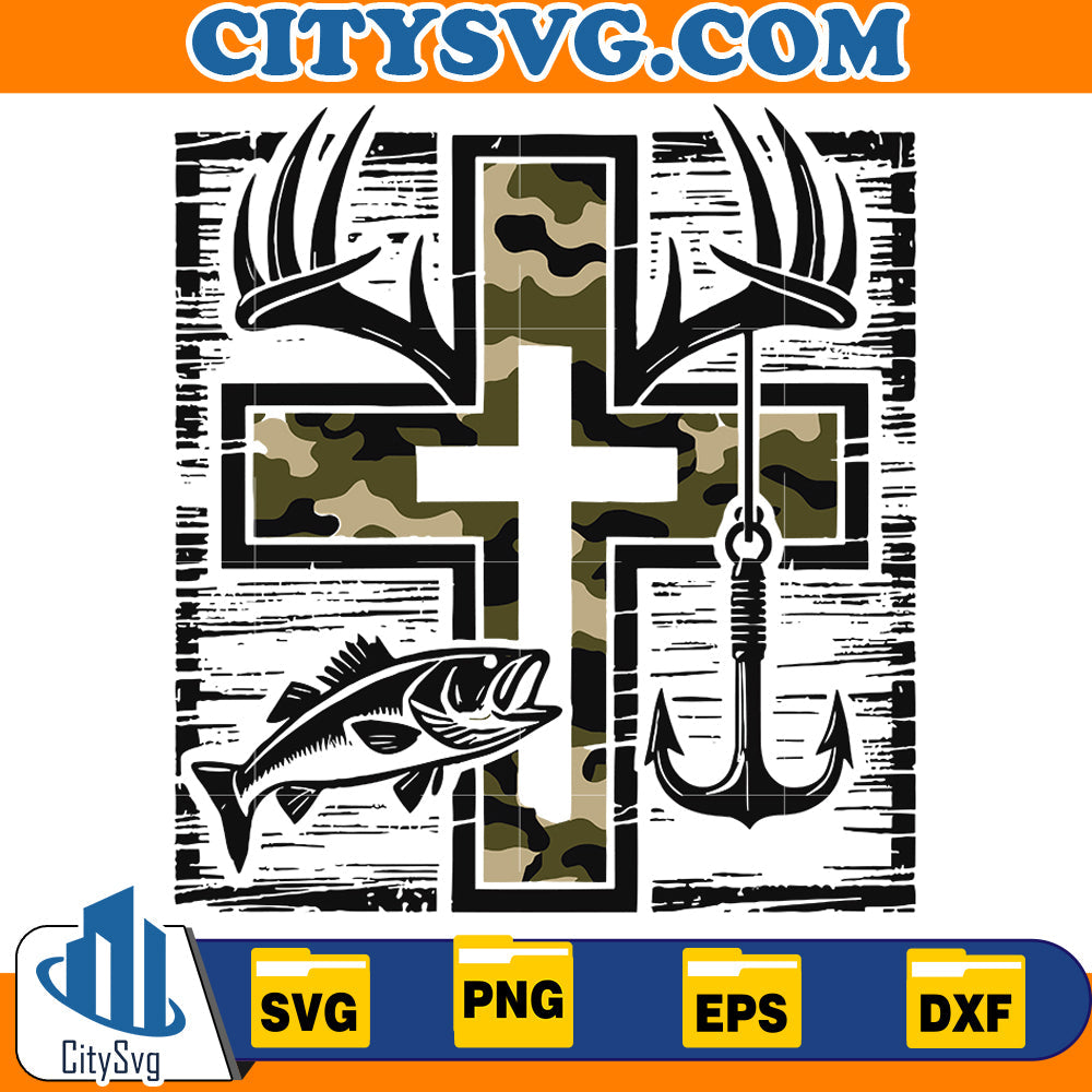 Camo Cross Fishing Svg CitySvg