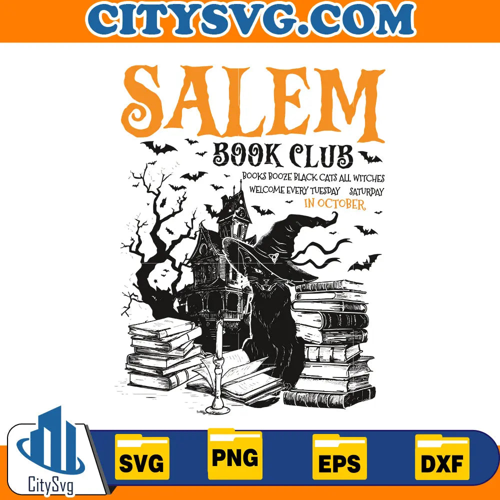 Cat Salem Book Club Svg CitySvg