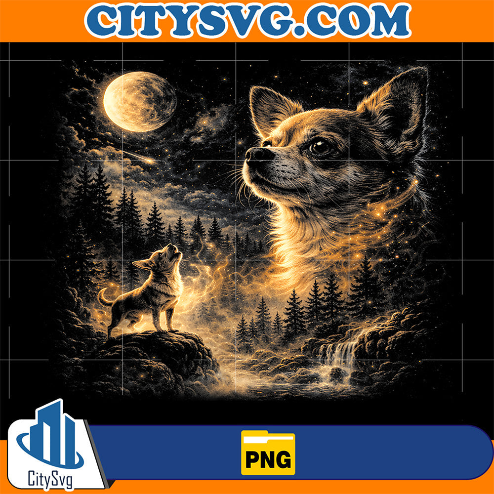 Chihuahua-Howling-To-The-Moon-Vintage-90s-Retro-Animal-Png
