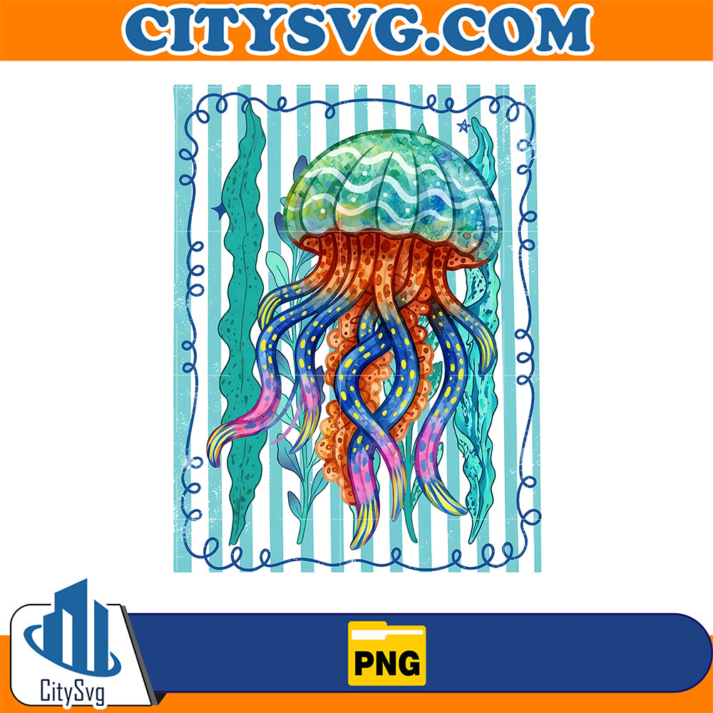 Coastal-Summer-Floral-Jellyfish-Png