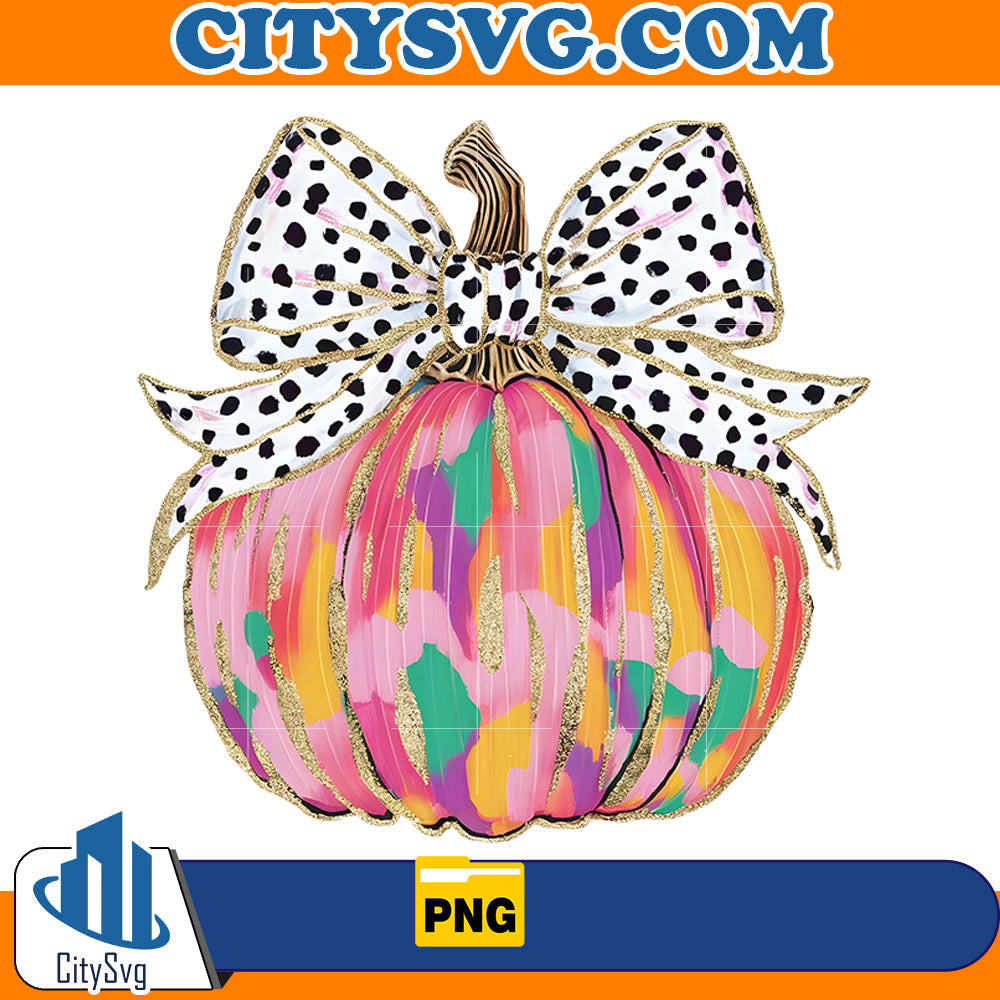 Colorful Coquette Gold Glitter Pumpkin Png CitySvg