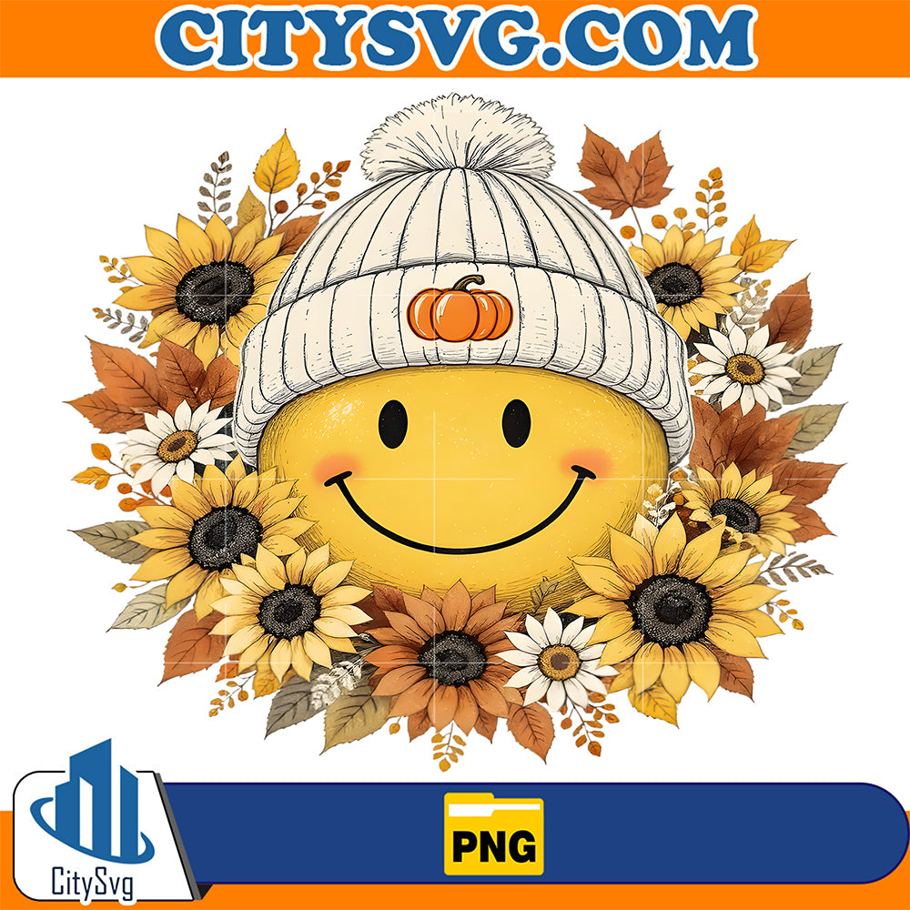Cozy-Autumn-Season-Boho-Floral-Fall-Smile-Face-Thanksgiving-Png