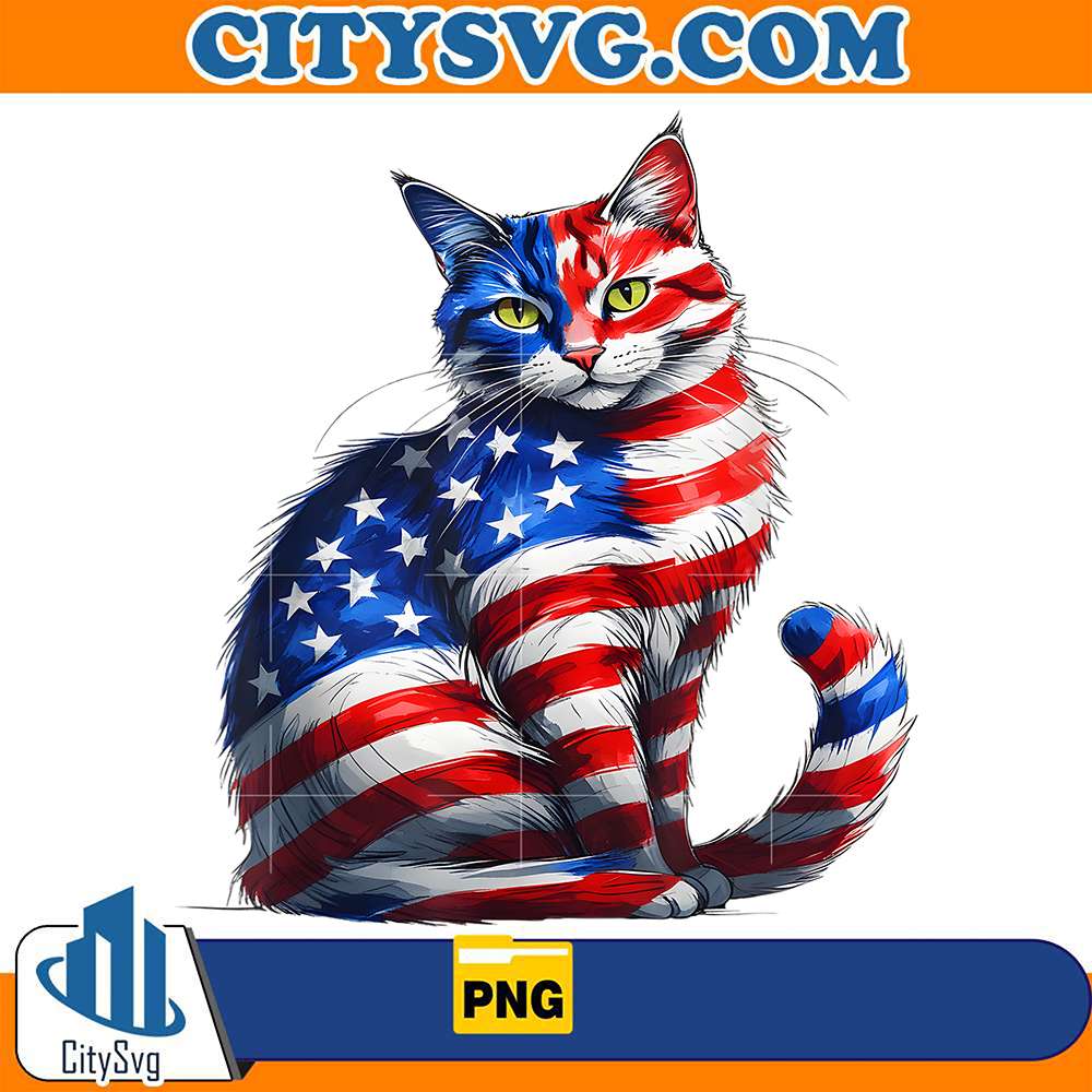 Cute-Cat-Green-Eyes-Cat-USA-Flag-4th-Of-July-Png