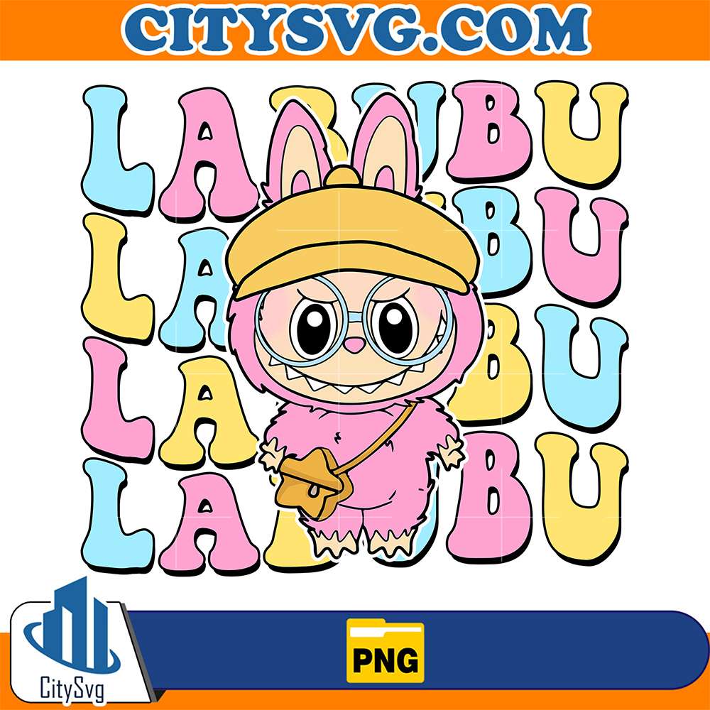 Cute-Pink-Labubu-With-Yellow-Hatand-Crossbody-Bag-Png