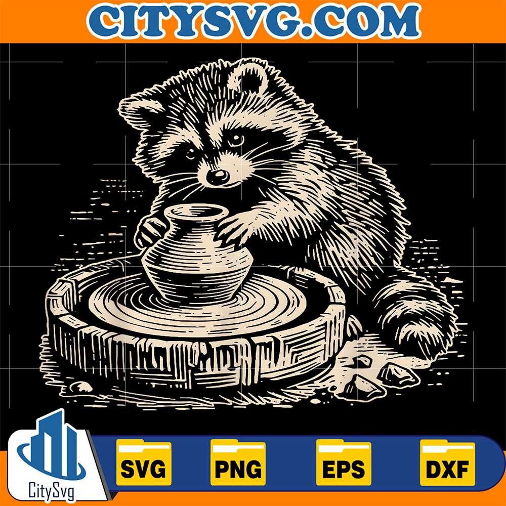 Cute-Raccoon-At-Pottery-Wheel-Throwing-Animal-Pottery-Svg