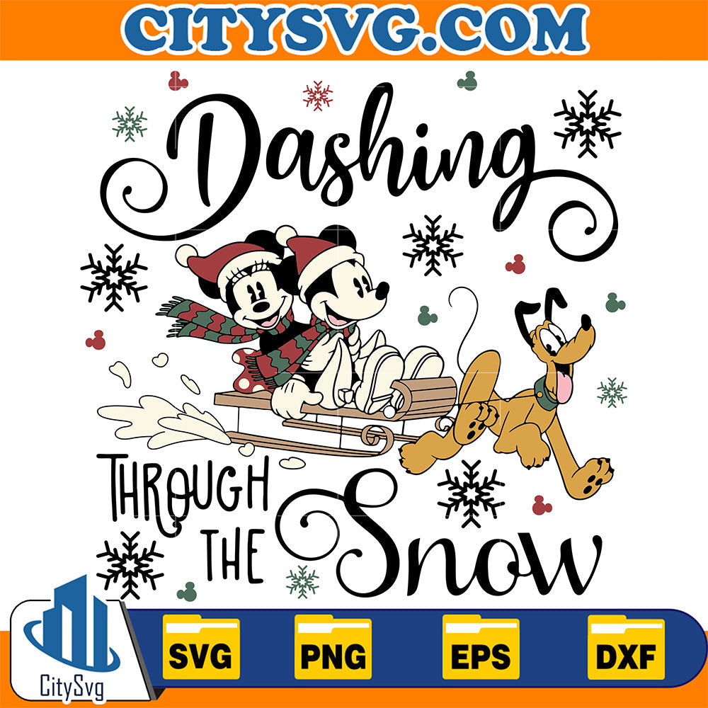 Dashing-Through-The-Snow-Mickey-Minnie-And-Pluto-Christmas-Svg