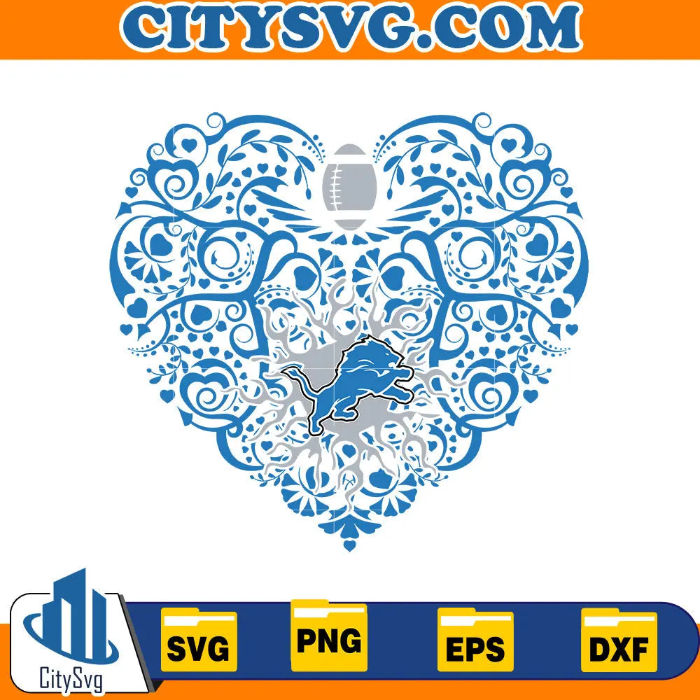 Heart Detroit Lions Svg CitySvg