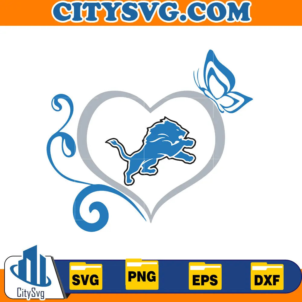 Heart Detroit Lions Svg CitySvg