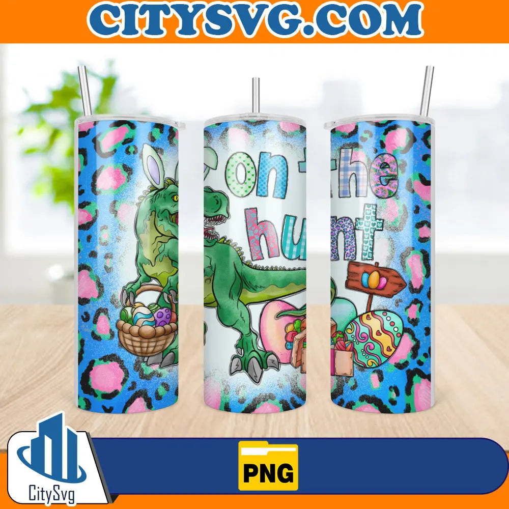 DinoOnTheHuntEaster20ozSkinnyTumblerWrapPng
