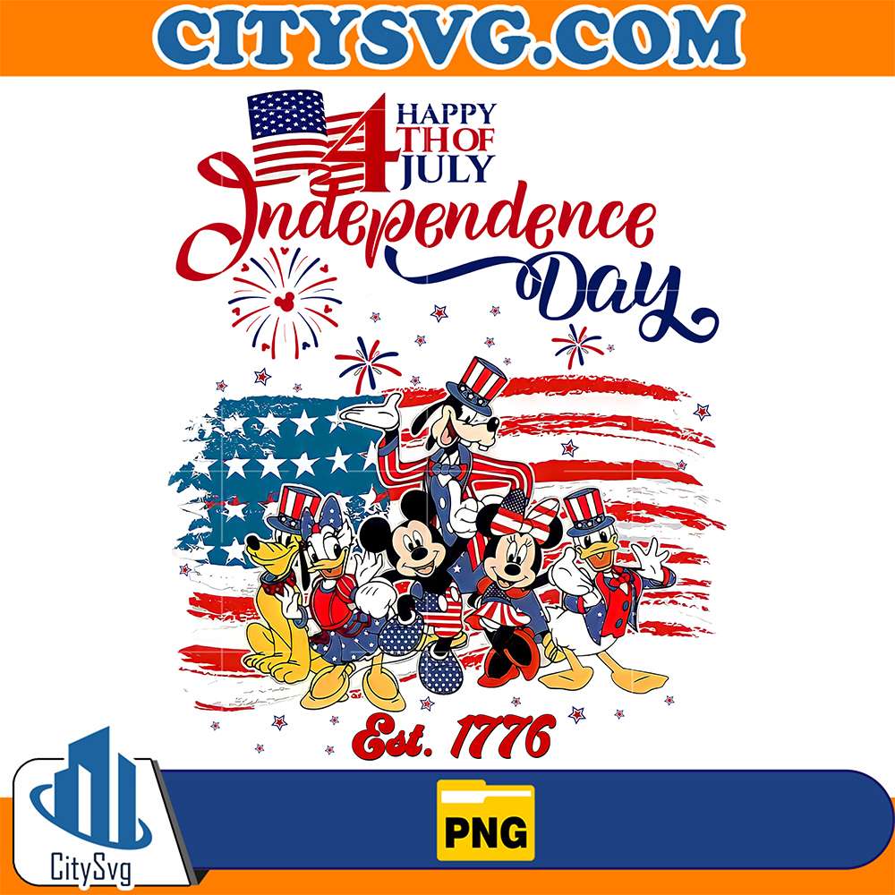 Disney-Mickey-And-Friends-Happy-Independence-Day-Est-1776-4th-Of-July-Png