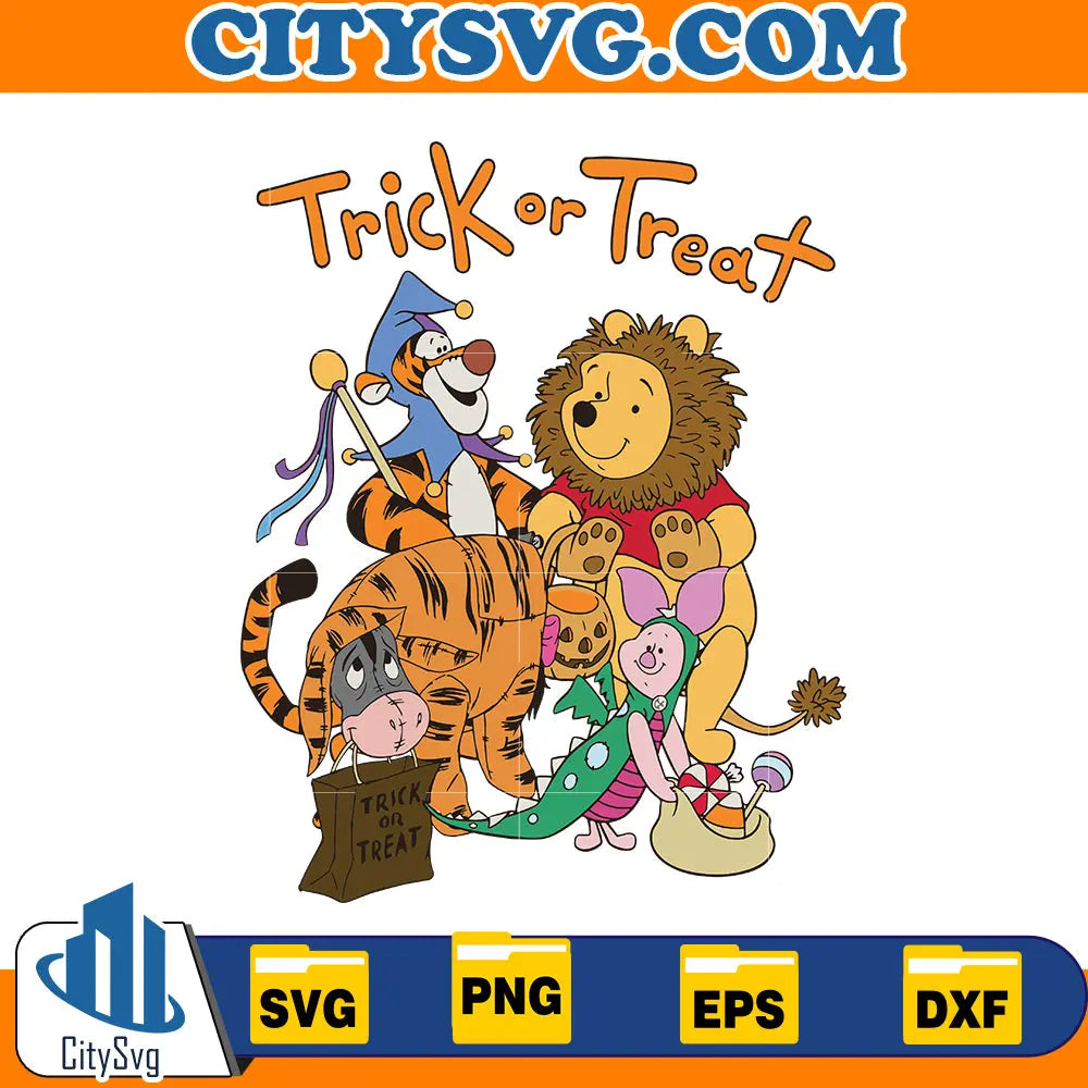 Disney Winnie The Pooh Halloween Group Shot Trick Or Treat Svg CitySvg