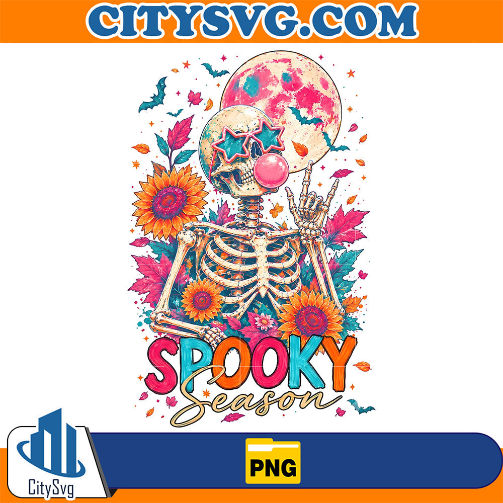 Fall-Boho-Floral-Skeleton-Png