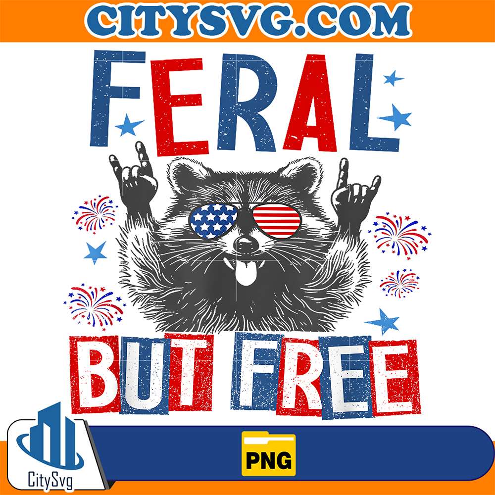 Feral-But-Free-Raccoon-4th-Of-July-Png