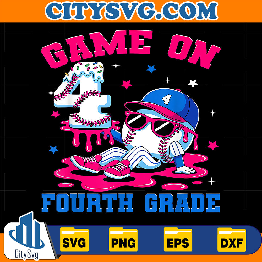 Game-On-4th-Grade-Back-To-School-Baseball-Drip-Ice-Cream-Svg