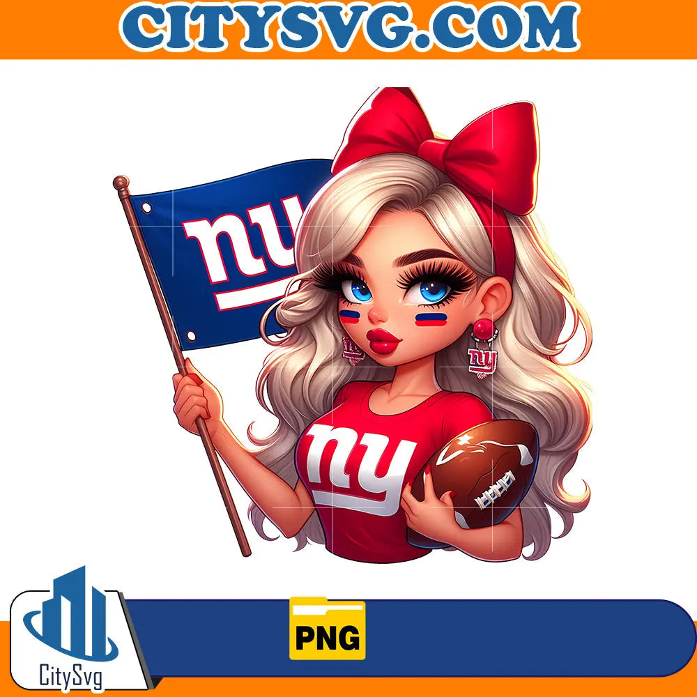 Girl hold flag New York Giants Png