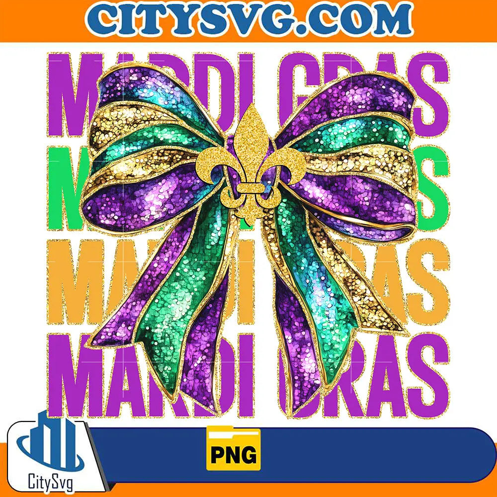 GlitterMardiGrasCoquetteBowPng