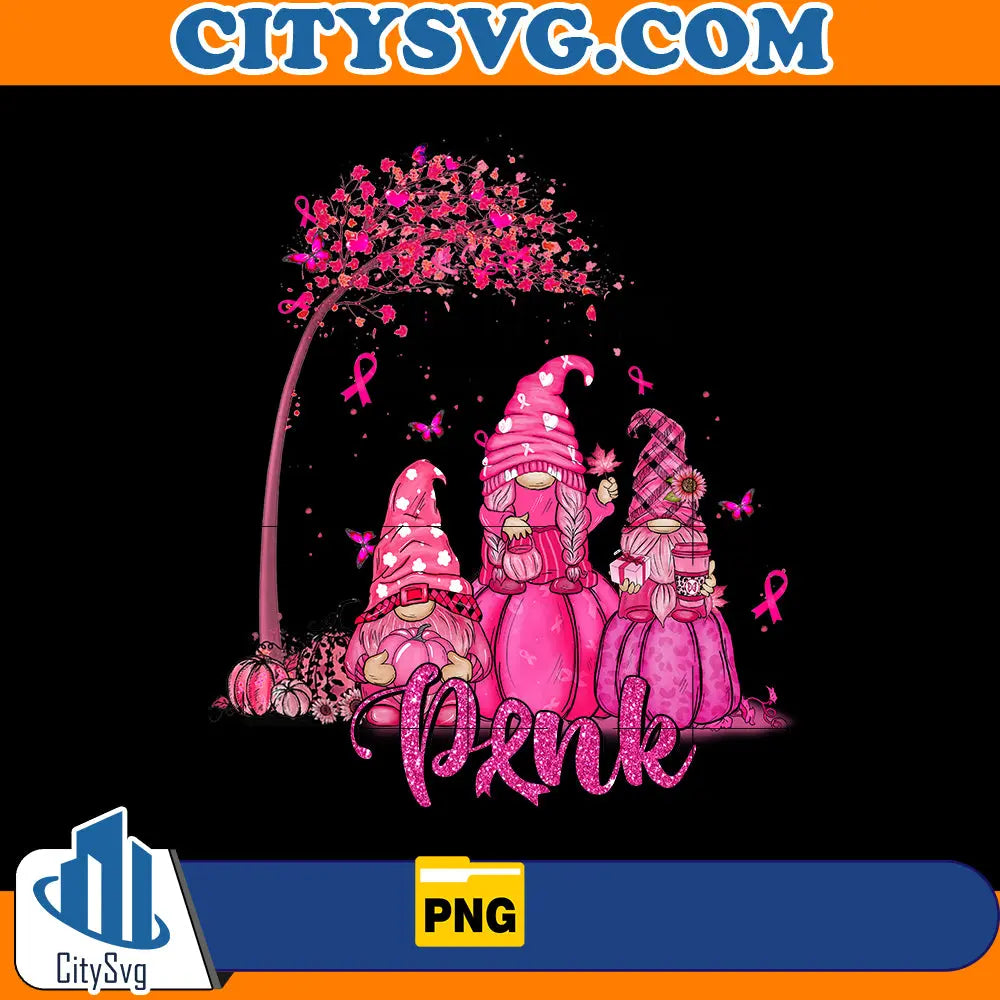 Gnome With Pumpkin In October We Wear Pink Png CitySvg