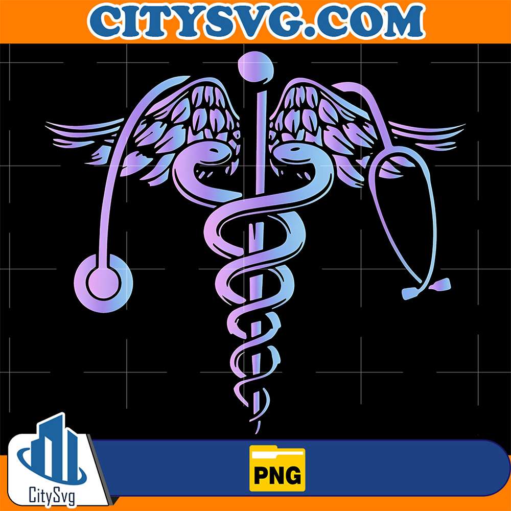 Gradient-Caduceus-with-Stethoscope-Wings-Png