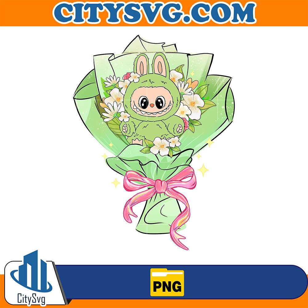Green-Bunny-Labubu-Flower-Bouquet-Png