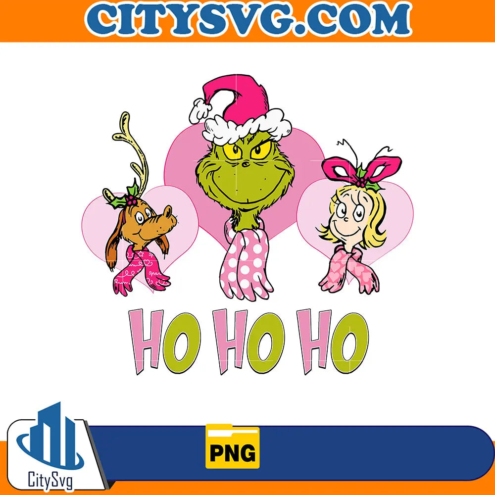 GrinchCindyLouAndMaxPinkHoHoHoChristmasPng