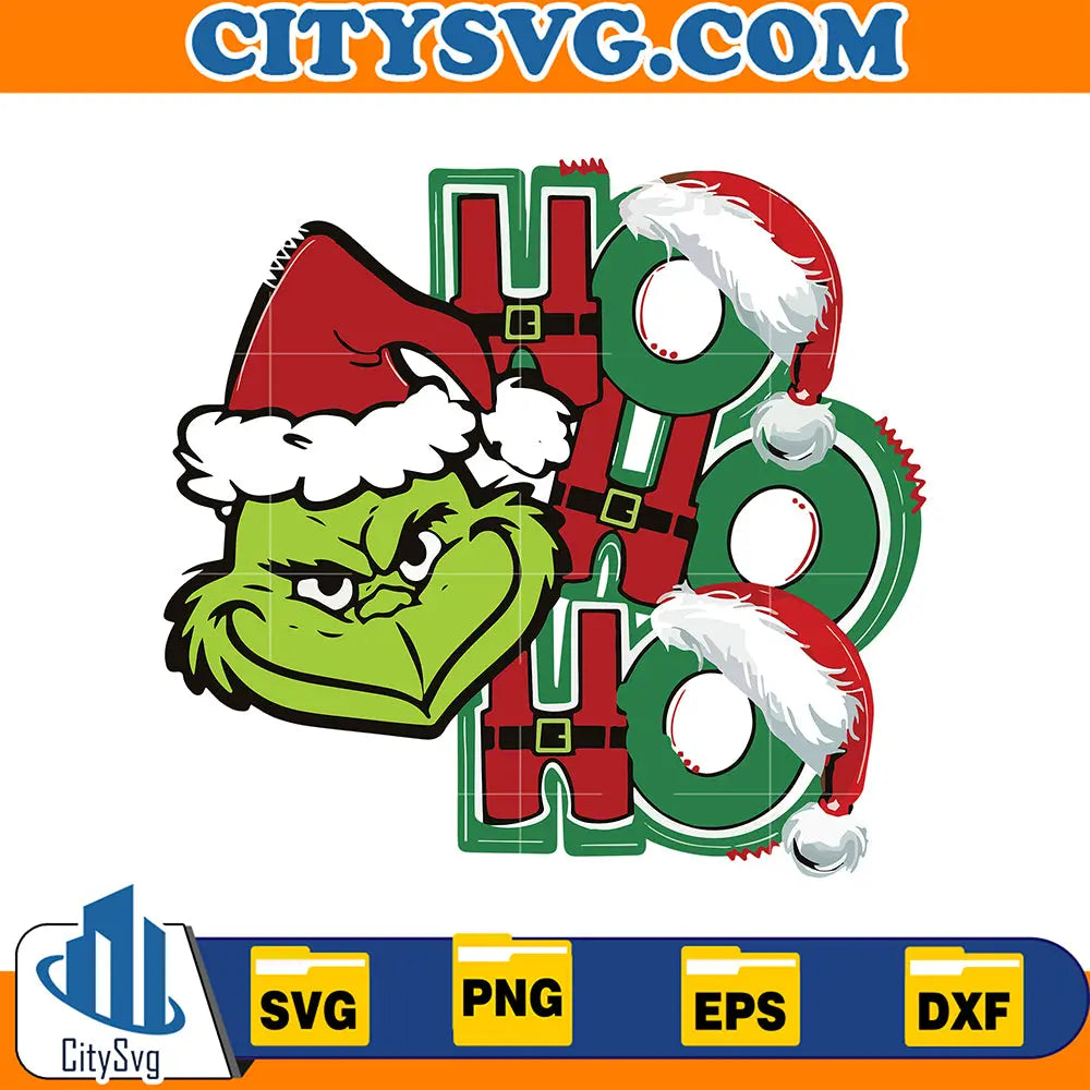 GrinchFaceHoHoHoSantaHatSvg