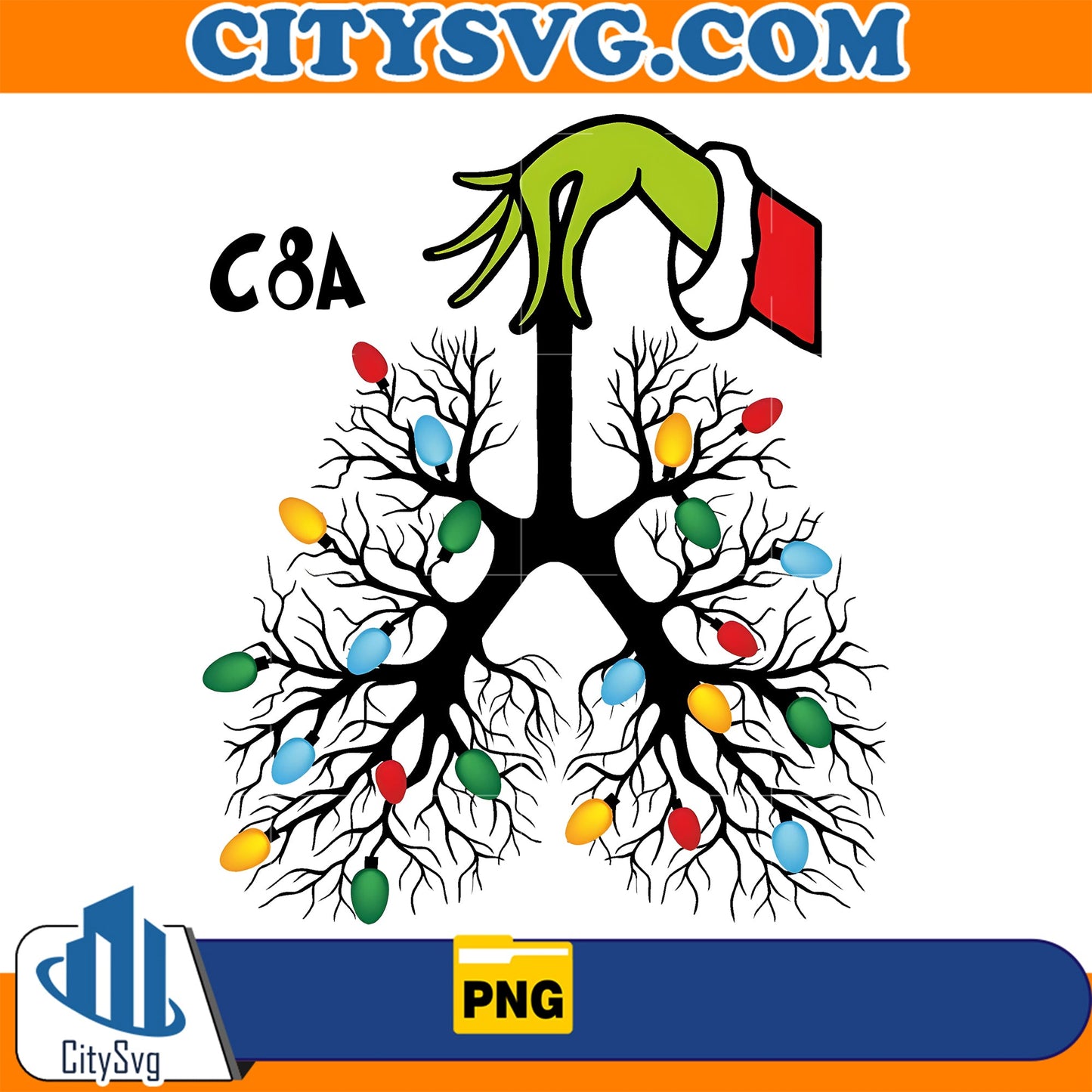 Grinch Hand Santa hold the lungs light Christmas Png CitySvg