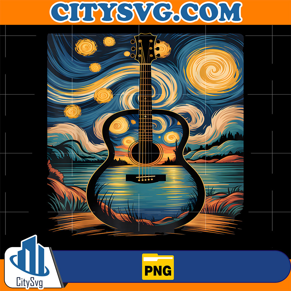Guitar-Lake-Starry-Night-Music-Guitarist-Van-Gogh-Png