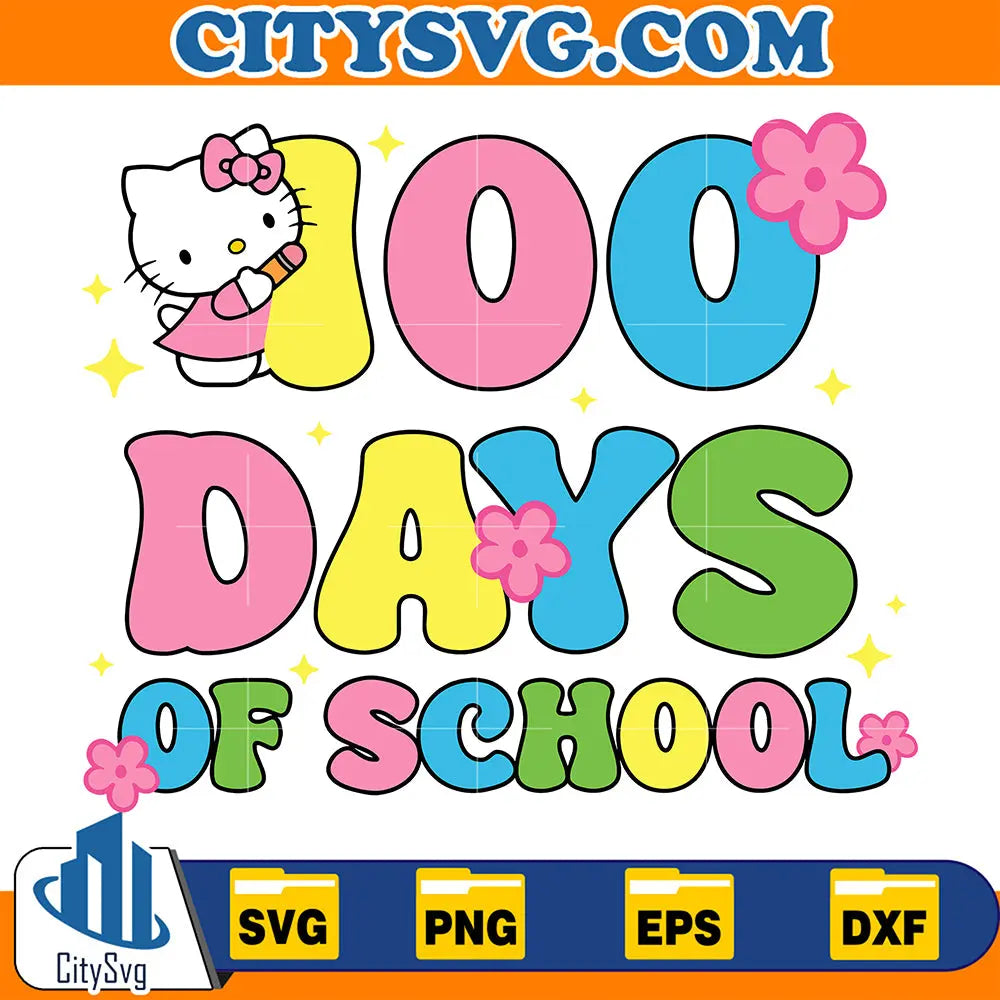 Happy100DaysOfSchoolCuteKittySvg