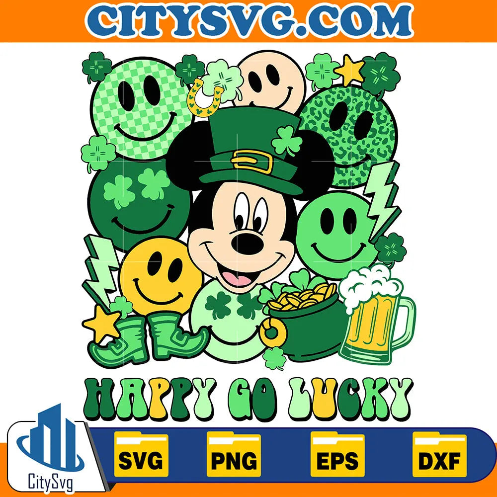 HappyGoLuckyStPatricksDayMickeyMouseSvg