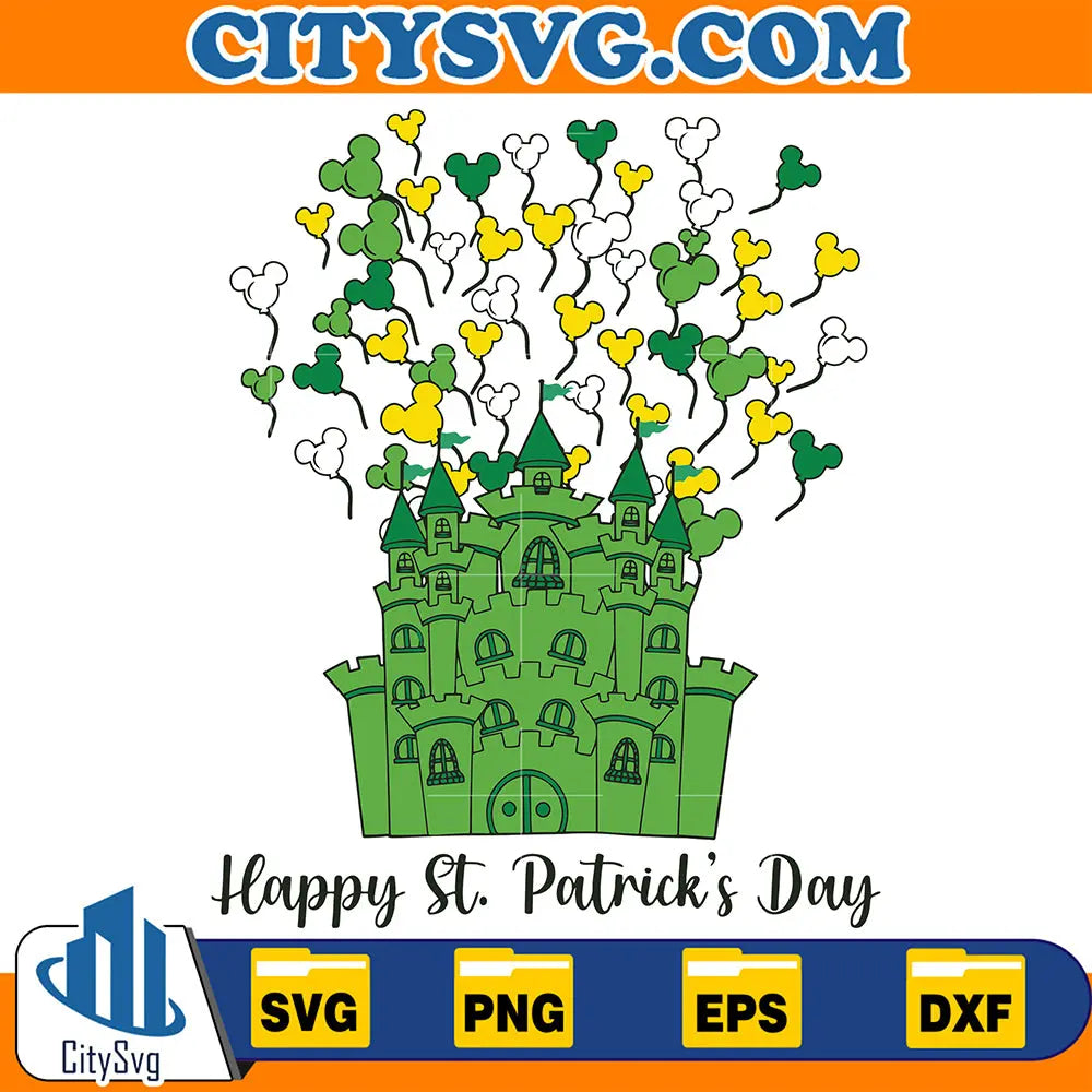 HappyStPatricksDayDisneyCastleBalloonsSvg