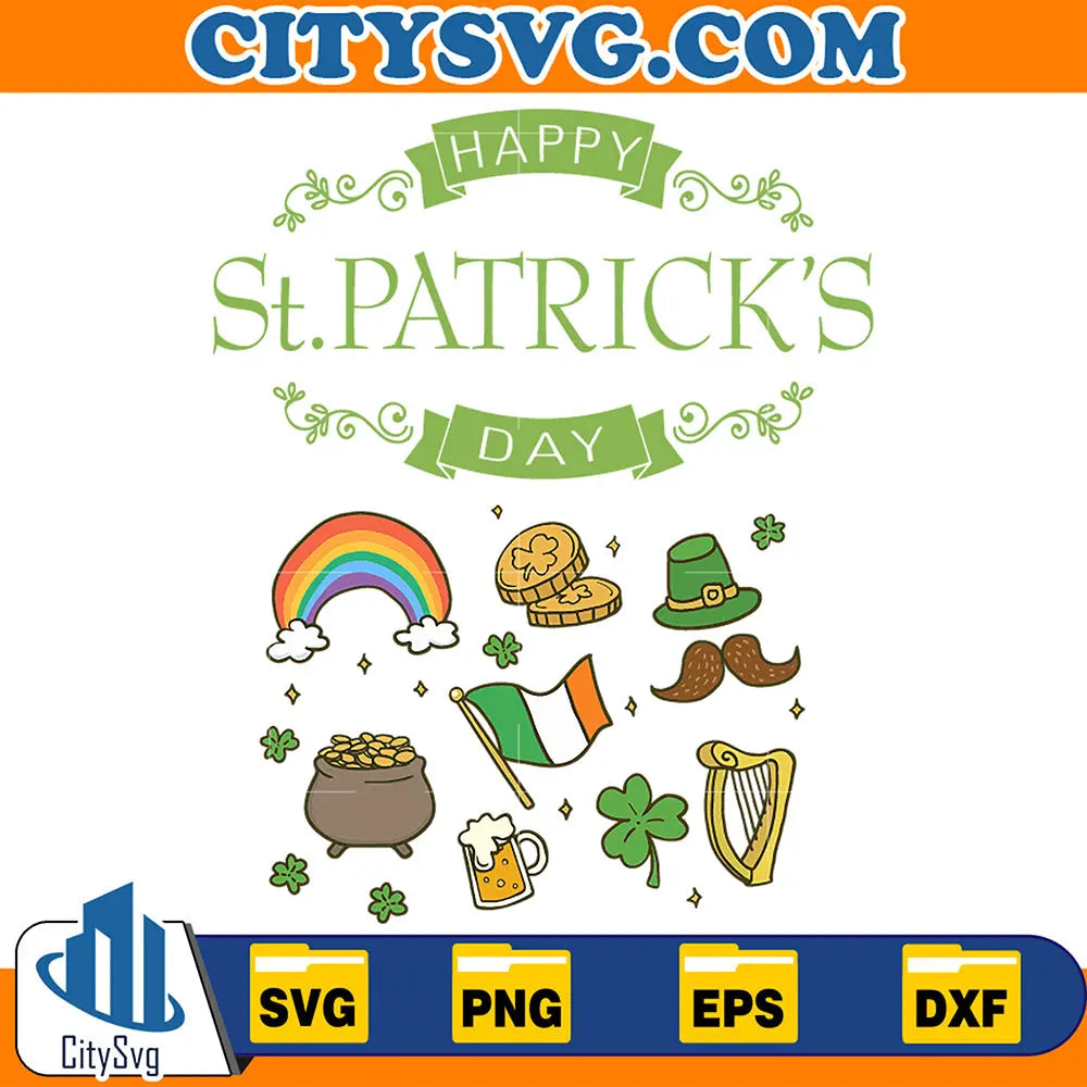 HappyStPatricksDayIrishFlagShamrockSvg