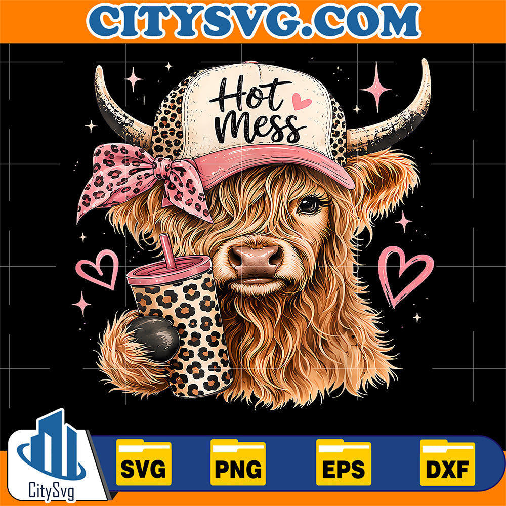Hot-Mess-Leopard-Highland-Cow-Funny-Coffee-Lover-Svg