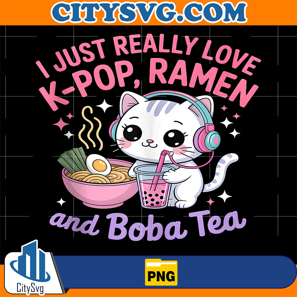 I-Just-Really-Love-K-Pop-Ramenand-Boba-Tea-Cat-Png