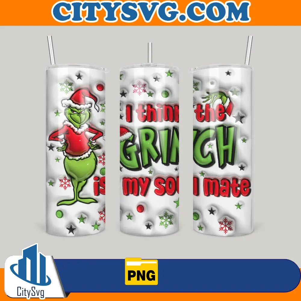 IThinkTheGrinchIsMySoulMate3DInflatedChristmas20ozSkinnyTumblerPng