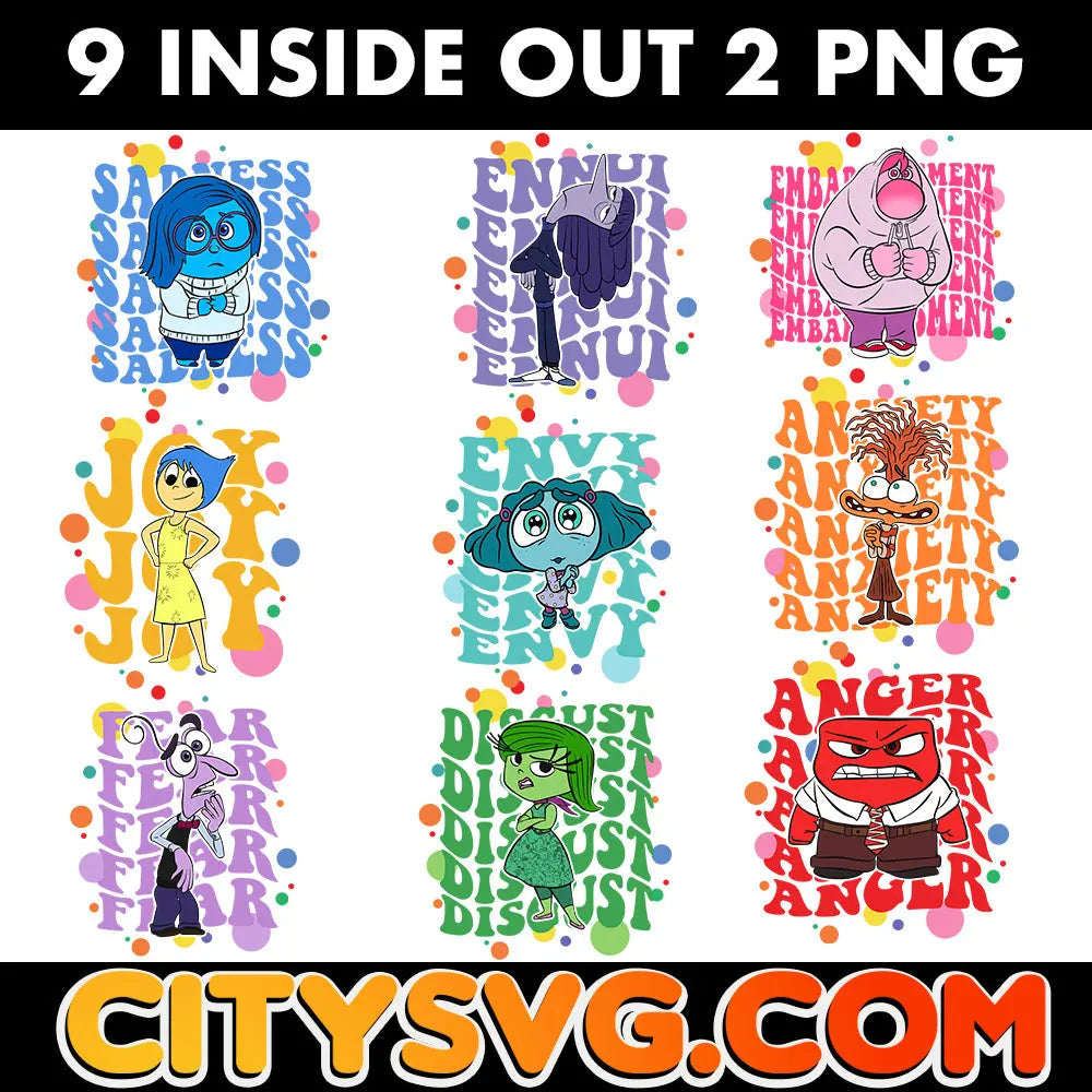 9 Inside Out 2 Bundle Png, Digital Download CitySvg