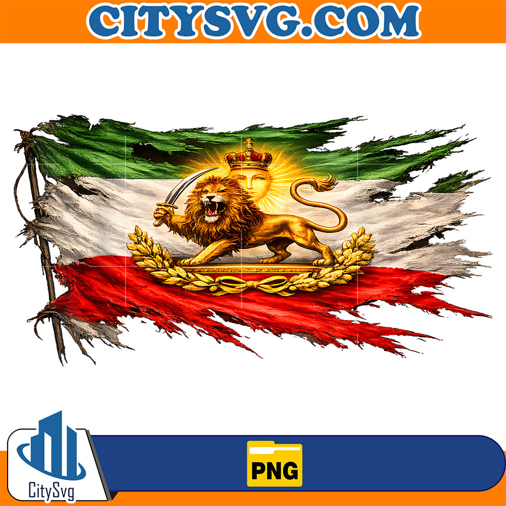 Iran-Flag-With-Lion-And-Sun-Emblem-Vintage-Persian-Heritage-Png