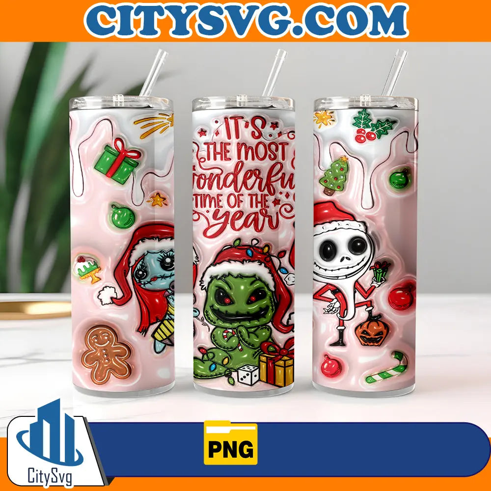 It_sTheMostWonderfullTimeOfTheYearJackSkellington20oz3DInflatedTumblerWrapChristmasPng